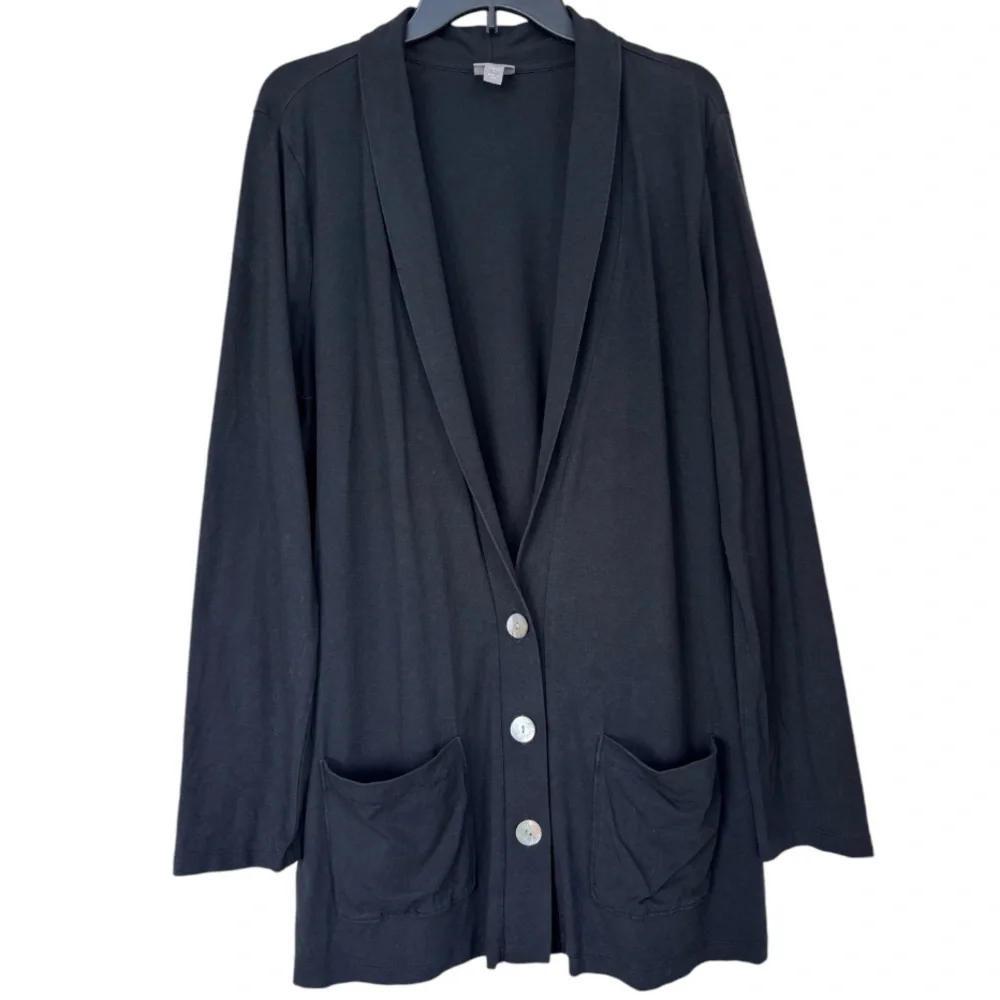 J Jill Cardigan Lightweight Neutral Pop Over Jumper Duster Black Size Large
